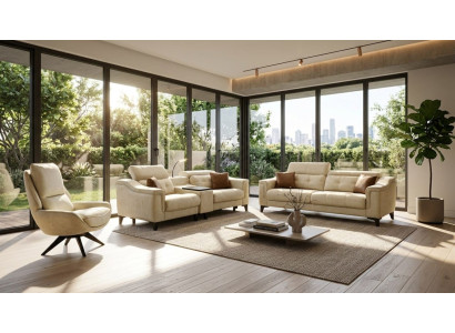 Luxuriöses Beiges Sofa Set Exklusiver 3-Sitzer Stoffsessel Zweisitzer