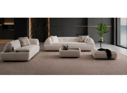 2x3-Sitzer Sofa+Pouff+Kaffetisch Beige Stoffbezug Modern Wohnzimm