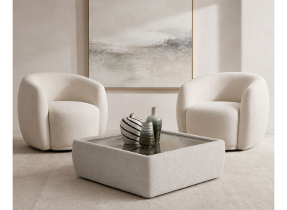 Sessel Kaffeetisch Beige Wohnzimmer modern kompakt bequem quadratisch