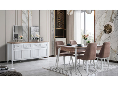 Esszimmer-Set Esstisch 4x Stühle Sideboard Spiegel Modern Braun