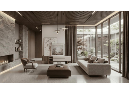 Wohnzimmer-Set 3-Sitzer-Modulsofa Mitten-Tisch Hocker TV-Möbel Sessel