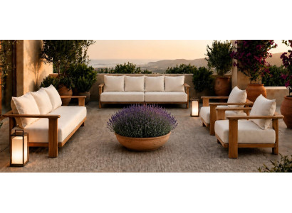 Gartenlounge Set Beige Neu 4-Sitzer 3-Sitzer Sofa Sessel Kissen Modern