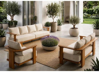 Gartenlounge Set Beige Neu 4-Sitzer 3-Sitzer Sofa Sessel Kissen Modern