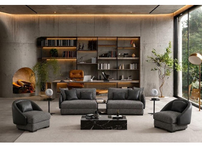 3 Sitzer Sofa Sessel Grau Wohnzimmer Stil Modern praktisch bequem