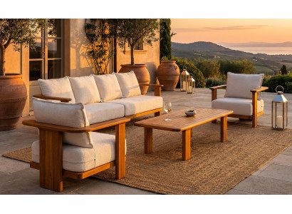 Gartenlounge Set 4-Sitzer Sofa 2x Sessel Kissen Modern Couchtisch
