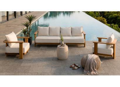 Gartenlounge Set 4-Sitzer Sofa Sessel Beige Kissen Modern Komfort Neu