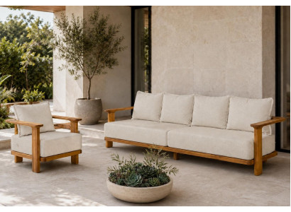 Gartenlounge Set 4-Sitzer Sofa Sessel Beige Kissen Elegant Neu