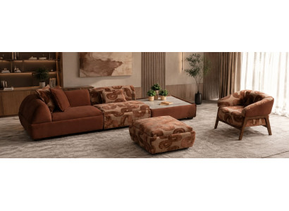3 Sitzer Sofa Sessel Pouff Braun Wohnzimmer Modern geräumig praktisch