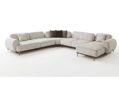Beiges Polstersofa Elegante L-Form Stoffcouch Wohnzimmer Sofas