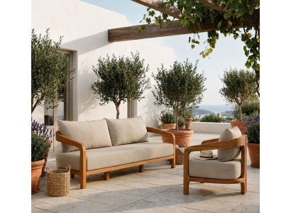 Gartenlounge Set 3-Sitzer Sofa Sessel Beige Kissen Modern Neu