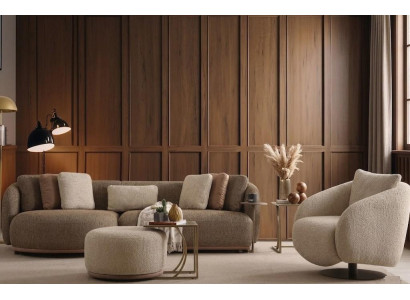 3-Sitzer Sofa Sessel Couchtisch Braun Stoff Modern Wohnzimmer