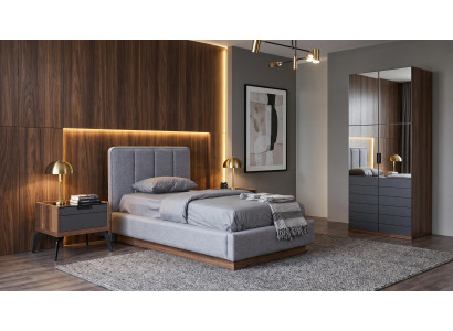 Stilvolles Schlafzimmer Set Bett 2 Nachttische Schrank Blau Modern