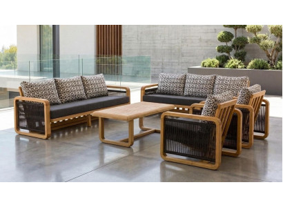 Gartenlounge Set 3-Sitzer Sofa Sessel Schwarz Kissen Modern Couchtisch
