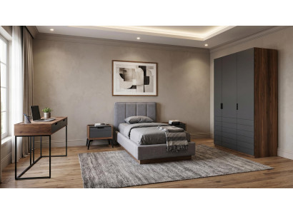 Jugendzimmer Set Modernes Loft Bett 2 Nachttische Schreibtisch Schrank Grau