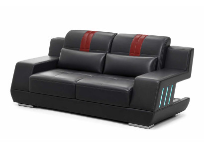 Modernes Zweisitzer Sofa Schwarz Stilvolles Kunstleder 2-Sitzer Polstermöbel