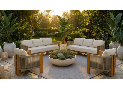 Gartenlounge Set Beige Neu Elegante Komfortabel 3-Sitzer Sofa Sessel