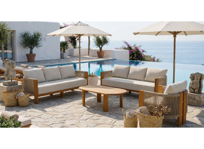 Gartenlounge Set Beige Stilvoll Weich 3-Sitzer Sofa Sessel Couchtisch