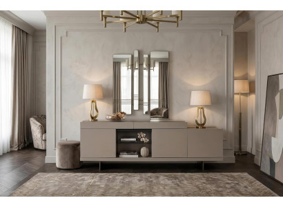 Sideboard Set Wandspiegel Hocker Modern Beige Edel Luxus Anrichte Stil