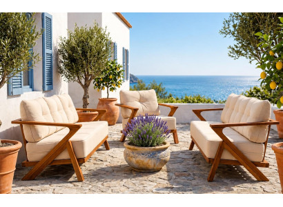 Gartenlounge Set 3-Sitzer sofa Sessel Beige Kissen Modern Elegant Neu