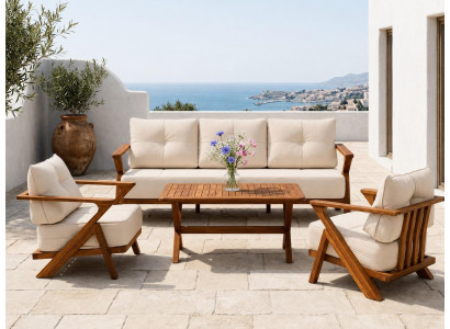 Gartenlounge Set 3-Sitzer sofa Sessel Beige Kissen Komfort Couchtisch