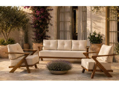 Gartenlounge Set 3-Sitzer Sofa Sessel Beige Kissen Elegant Weich Neu