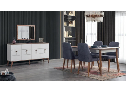 Moderne Weiße Essgruppe Designer Esstisch 4x Sitzstühle Sideboard