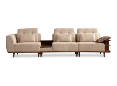 3-Sitzer Sofa Modern Holzgestell Braun Wohnzimmer Komfort Stoffbezug