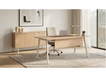 Braun-Weißes Büro-Set Exklusiver Computertisch Stilvolles Sideboard