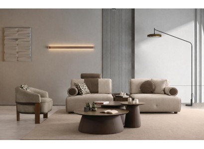 Sofa 2-Sitzer Beige Braun Modern Stoffsofa Sessel Musikmodul