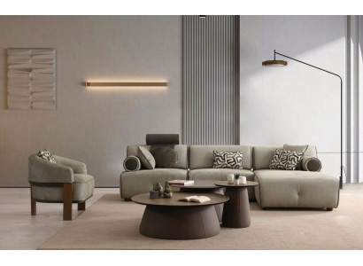 Ecksofa 3-Sitzer Beige Braun Modern Stoff Kopfstütze Wohnlandschaft