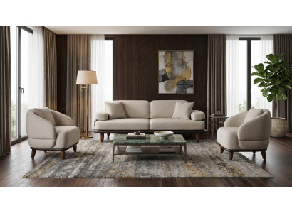 Beiges Wohnzimmer-Set Sofas Polstersofas aus Stoff Designermöbel