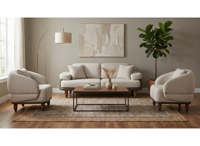 Luxuriöses beigefarbenes Wohnzimmer-Set Sofas Stoffsofas Sessel