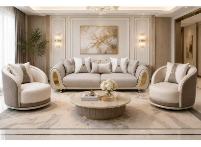 Sofa set 3-Sitzer sofa Sessel Beige Modern Stil Wohnzimmer