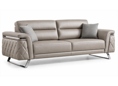 Sofa Beige Modern Steppoptik Metallgestell Chrom Luxusdesign