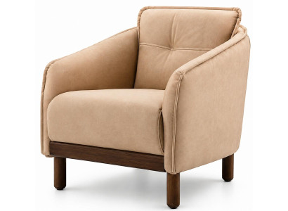 Sessel Beige Modern Stoff Holz Polstersessel Lounge Design
