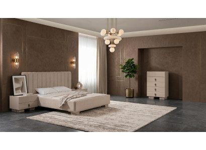 Beiges Schlafzimmer-Set Bett Kommode Nachttische Schlafzimmermöbel