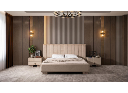 Beiges Schlafzimmer-Set Bett Nachttische Schlafzimmermöbel Designer-Möbel
