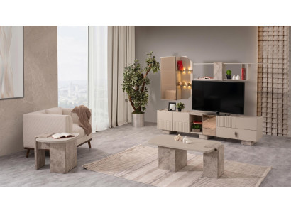 Beiges TV-Set Kommode Regal Couchtisch Beistelltisch Wohnzimmer-Set Designer