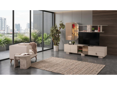 Modernes TV-Set in Beige TV-Block Regal Beistelltisch Wohnzimmer-Set