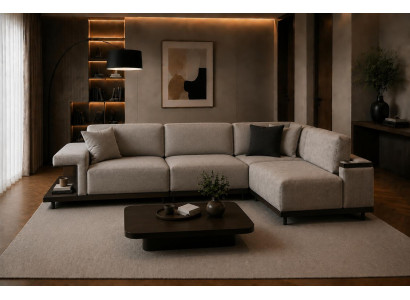 Zeitgenössisches Graues Ecksofa Luxuriöse L-Form Polstercouch