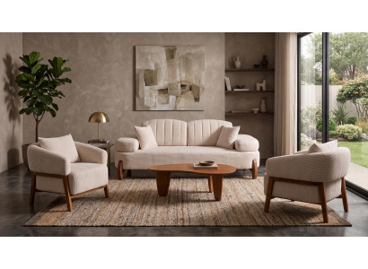 Beiges Wohnzimmer-Set 2-Sitzer-Sofas  Sessel  Stoffsofas moderner Stil