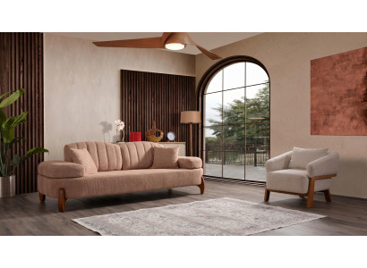 Modernes Wohnzimmerset Braun-Beige Sofa Sessel Stoffsofas Designer