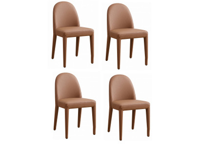 Feiner Zarter Esszimmerstühle 4x Set Braun Kunstleder Ganzbezug Modern