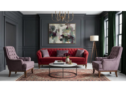Burgunderrot-graues Wohnzimmer-Set Sofas Stoffsofas Sessel