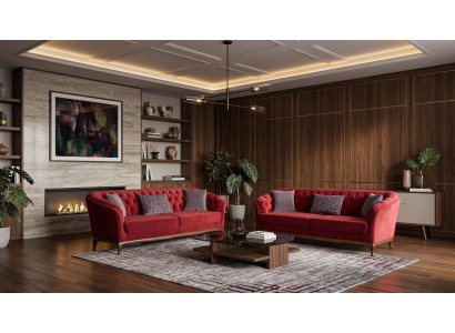 Bordeauxrotes Wohnzimmer-Set 2-Sitzer-Sofas Stoffsofas Wohnzimmermöbel