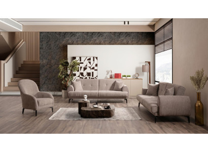 Beiges Wohnzimmer-Set Sofas Stoffsofa und Sessel modern
