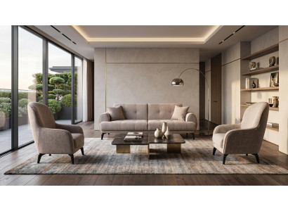 Stilvolles beige Wohnzimmer-Set 2-Sitzer-Sofas Stoffsofas 2 Sessel