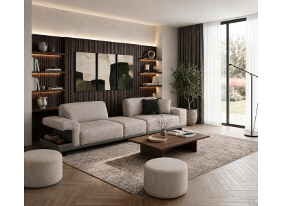 Modernes Wohnzimmer Set mit 3-Sitzer und 2 praktischen Hockern
