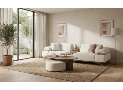 Sofa Set 3 Sitzer Couchtisch Beistelltisch Hocker Modern Weiss Edel