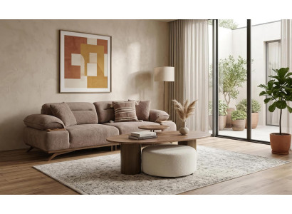 Sofa Set 3 Sitzer Couchtisch Hocker Modern Braun Edel Luxus Garnitur